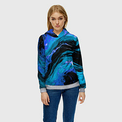 Толстовка-худи женская Синие брызги на чёрном фоне, цвет: 3D-меланж — фото 2