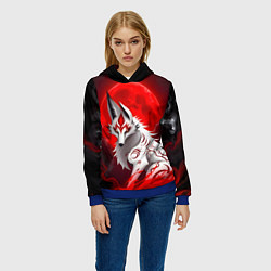 Толстовка-худи женская Японская белая лиса, цвет: 3D-синий — фото 2