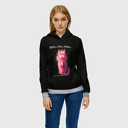 Толстовка-худи женская Мем розовый кот: опять эти люди, цвет: 3D-меланж — фото 2