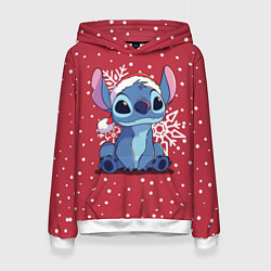Толстовка-худи женская Новогодний Стич, цвет: 3D-белый
