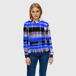 Толстовка-худи женская Белые полосы на чёрно-синем фоне, цвет: 3D-синий — фото 2