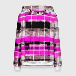 Толстовка-худи женская Белые полосы на чёрно-розовом фоне, цвет: 3D-белый