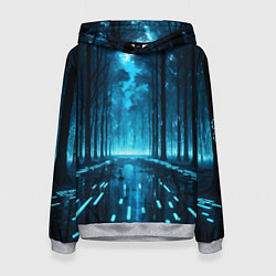 Толстовка-худи женская Синий цифровой лес, цвет: 3D-меланж
