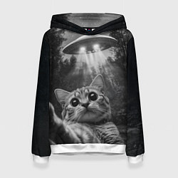 Толстовка-худи женская Котик и НЛО, цвет: 3D-белый