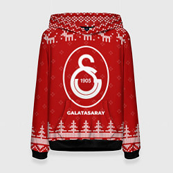 Толстовка-худи женская Новогодний Galatasaray с оленями, цвет: 3D-черный