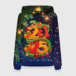 Толстовка-худи женская Змея и мандарины 2025, цвет: 3D-синий