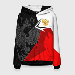 Толстовка-худи женская Герб России - красно-белый, цвет: 3D-черный