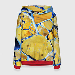 Толстовка-худи женская Жёлто-синяя абстракция, цвет: 3D-красный