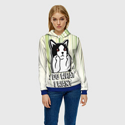 Толстовка-худи женская Кот - я делаю что хочу, цвет: 3D-синий — фото 2