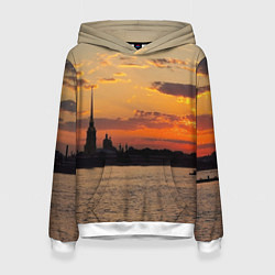 Толстовка-худи женская Петропавловская крепость ранним утром, цвет: 3D-белый