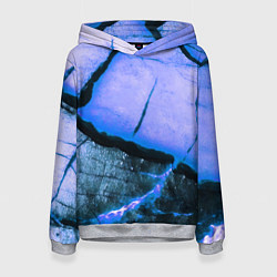 Толстовка-худи женская Трещины на абстрактном синем фоне, цвет: 3D-меланж