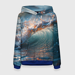 Толстовка-худи женская Волна и блики солнца, цвет: 3D-синий