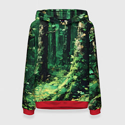Толстовка-худи женская Зелёный летний лес, цвет: 3D-красный