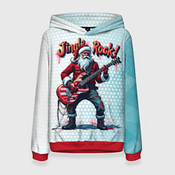 Толстовка-худи женская Санта играет на электрогитаре, цвет: 3D-красный