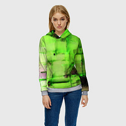 Толстовка-худи женская Чёрные пятна на зелёном фоне абстракция, цвет: 3D-меланж — фото 2