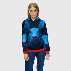 Толстовка-худи женская Синие капибары, цвет: 3D-красный — фото 2