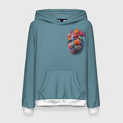 Толстовка-худи женская Яркое сердце из кораллов в морском стиле, цвет: 3D-белый