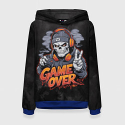 Толстовка-худи женская Скелет геймер с геймпадом, цвет: 3D-синий