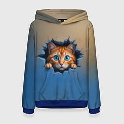 Толстовка-худи женская Выглядывающий котенок, цвет: 3D-синий