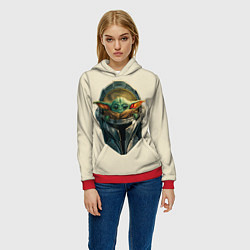 Толстовка-худи женская Малыш Грогу внутри шлема Мандалорец, цвет: 3D-красный — фото 2