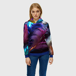 Толстовка-худи женская Перья неоновой птицы, цвет: 3D-синий — фото 2
