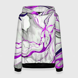 Толстовка-худи женская Фиолетово-белый мрамор, цвет: 3D-черный
