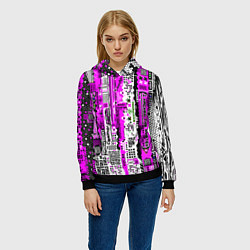Толстовка-худи женская Киберпанк паттерн фиолетовый, цвет: 3D-черный — фото 2