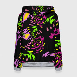 Толстовка-худи женская Яркие абстрактные круги-зигзаги, цвет: 3D-меланж