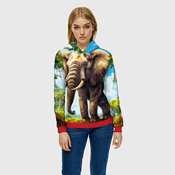 Толстовка-худи женская Огромный слон, цвет: 3D-красный — фото 2