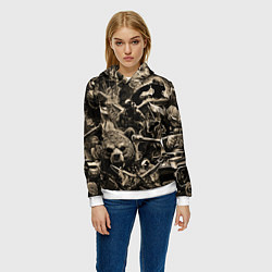 Толстовка-худи женская Медведь на фоне десантников танков и самолетов, цвет: 3D-белый — фото 2