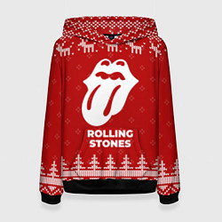Толстовка-худи женская Новогодний Rolling Stones с оленями, цвет: 3D-черный