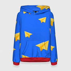 Толстовка-худи женская Желтый самолетик, цвет: 3D-красный