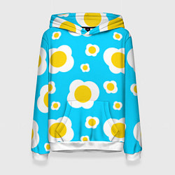 Толстовка-худи женская Яичница голубая, цвет: 3D-белый