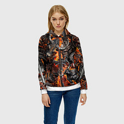 Толстовка-худи женская Гладиатор и минотавр на фоне огня мечей и щитов, цвет: 3D-белый — фото 2