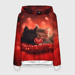 Толстовка-худи женская Влюбленные котята с сердечком, цвет: 3D-белый