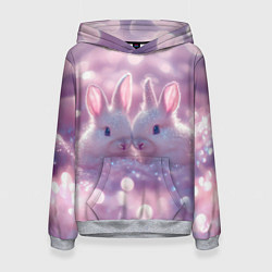 Толстовка-худи женская Влюбленные зайчики, цвет: 3D-меланж