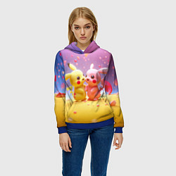 Толстовка-худи женская Желтые и розовый Пикачу, цвет: 3D-синий — фото 2