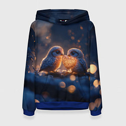 Толстовка-худи женская Милые влюбленные совушки, цвет: 3D-синий