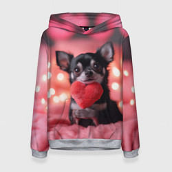 Толстовка-худи женская Чихуахуа с сердечком, цвет: 3D-меланж