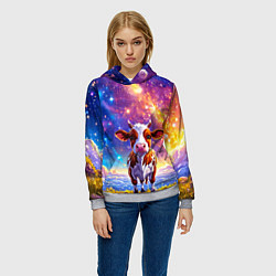Толстовка-худи женская Коровка и звездное небо, цвет: 3D-меланж — фото 2