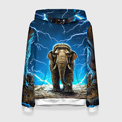 Толстовка-худи женская Мамонт и разряды молний, цвет: 3D-белый
