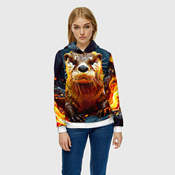 Толстовка-худи женская Выдра в огне, цвет: 3D-белый — фото 2