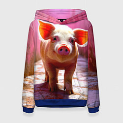 Толстовка-худи женская Поросенок в розовом, цвет: 3D-синий