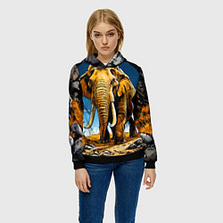 Толстовка-худи женская Слон в пещере, цвет: 3D-черный — фото 2