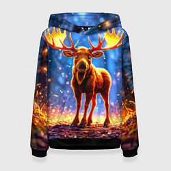 Толстовка-худи женская Лосенок в лесу, цвет: 3D-черный