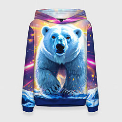 Толстовка-худи женская Белый медведь идет по льдине, цвет: 3D-синий