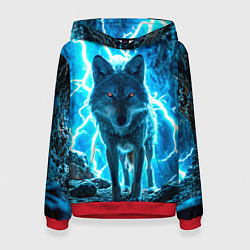 Толстовка-худи женская Волк в разрядах молнии, цвет: 3D-красный