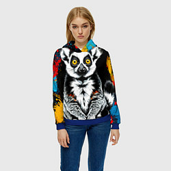 Толстовка-худи женская Лемур на черном, цвет: 3D-синий — фото 2