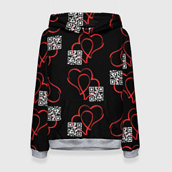 Женская толстовка Сердца и код любви на черном