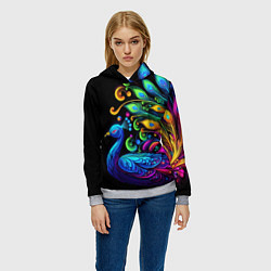 Толстовка-худи женская Neon peacock - art, цвет: 3D-меланж — фото 2